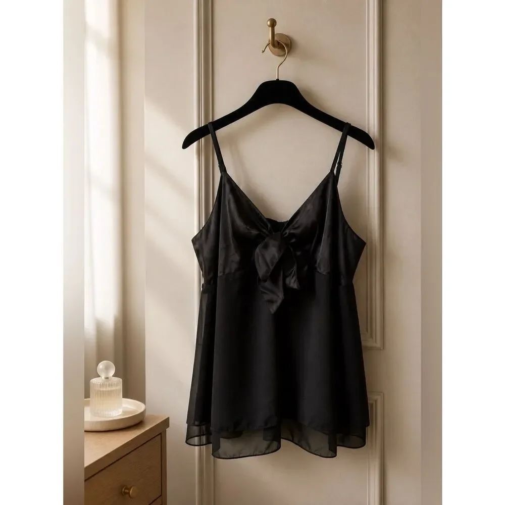 Elegant Black Chiffon and Satin Women's Top Size 3XL